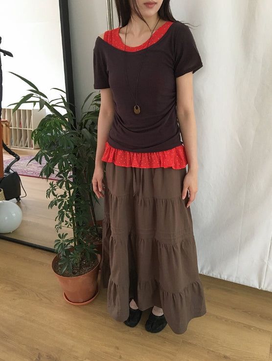 Nayuta Pintuck Tiered Banding Long Skirt
