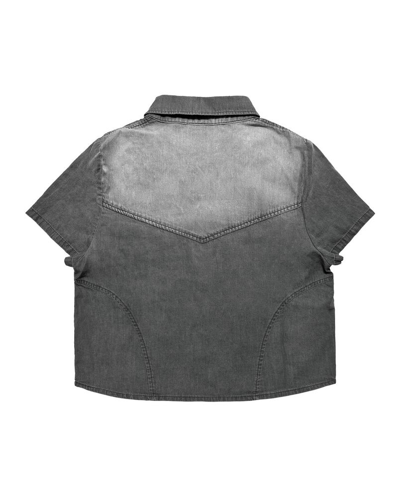 Washed Denim Half Shirt (Gray)