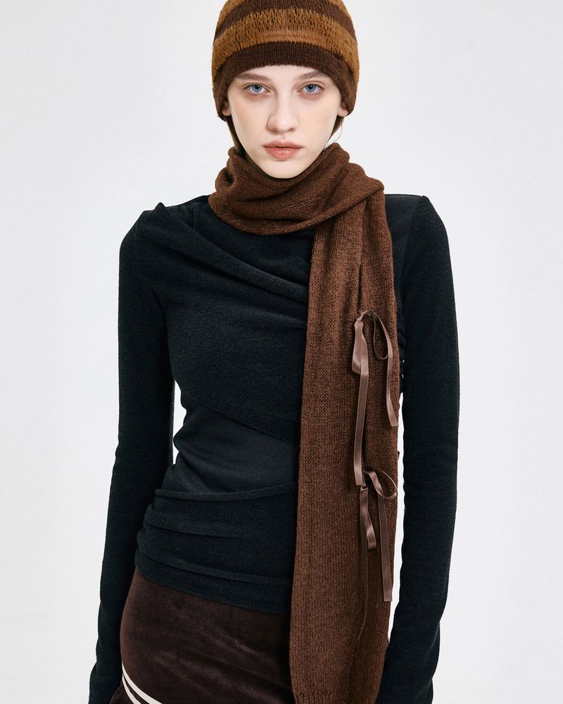 Ribbon Tied Muffler _ BROWN