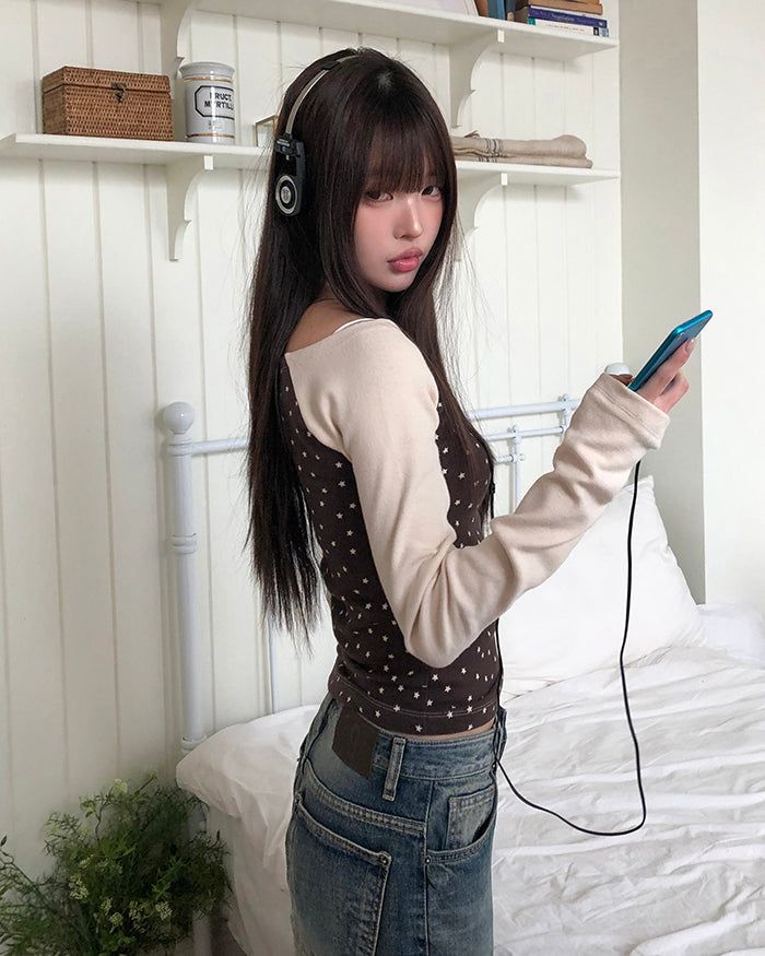 Keon Off-Shoulder Peach Fleece Star T-Shirt
