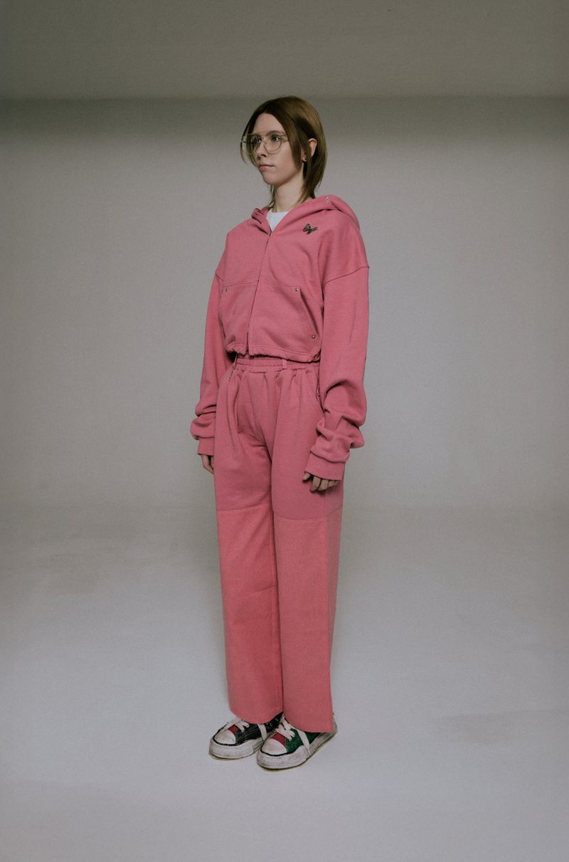 Silver Logo Docking Crop Hood Zip-Up Pink