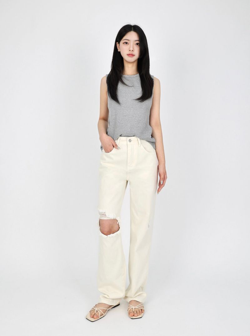 DESTROYED SLIM WIDE FIT DYING PANTS_ Cream White code 6836
