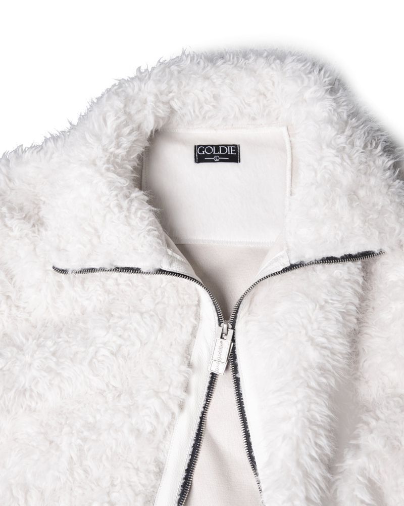 FAUX FUR MULTI ZIPPER WHITE JACKET