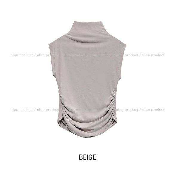 [U-BASIC] Penny brushed shirring cap sleeve half-polar