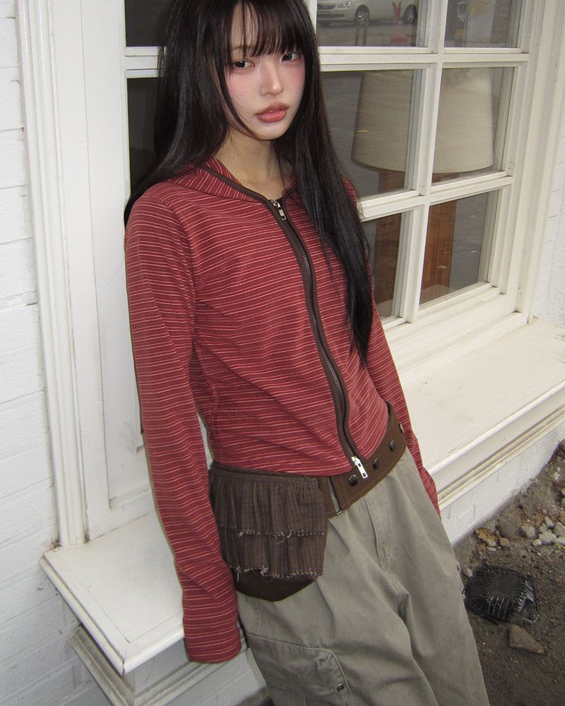 WONDER WONDER（ワンダーワンダー）の「ロバンスリムストライプ2wayフーディジップアップ（トップス）」