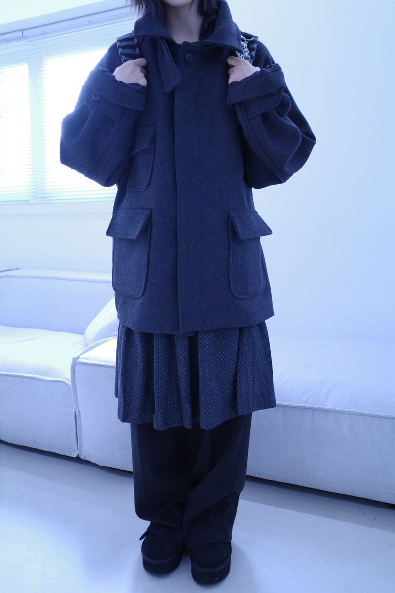 Wool balmacaan half coat