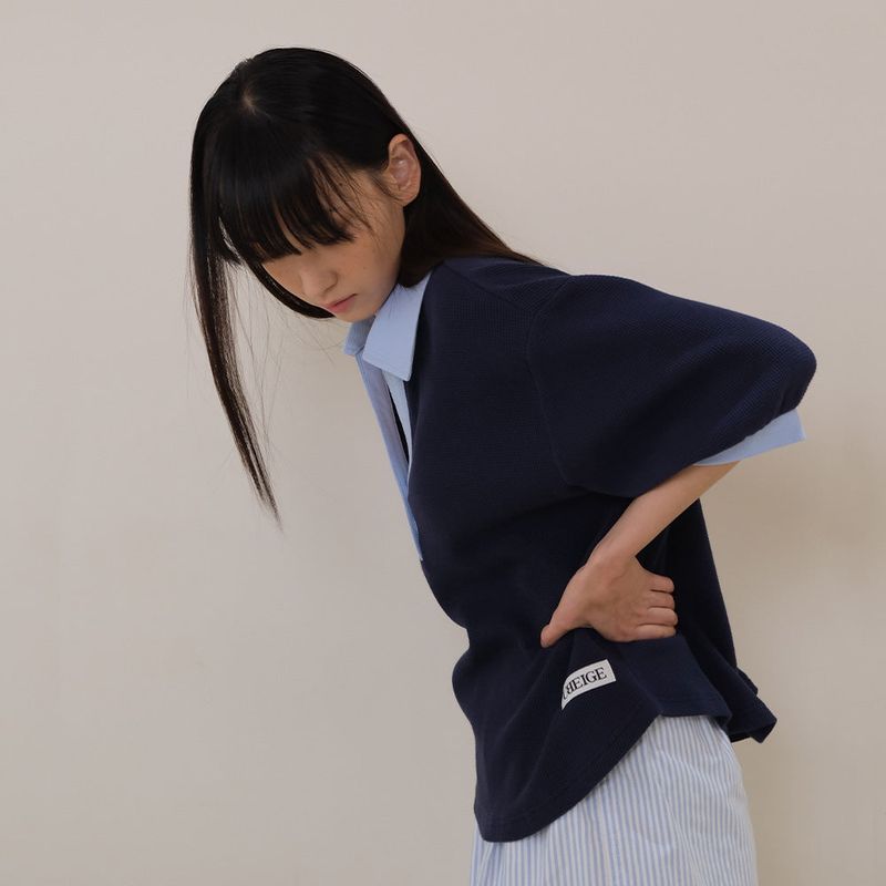 Navy Half Open Collar Tee