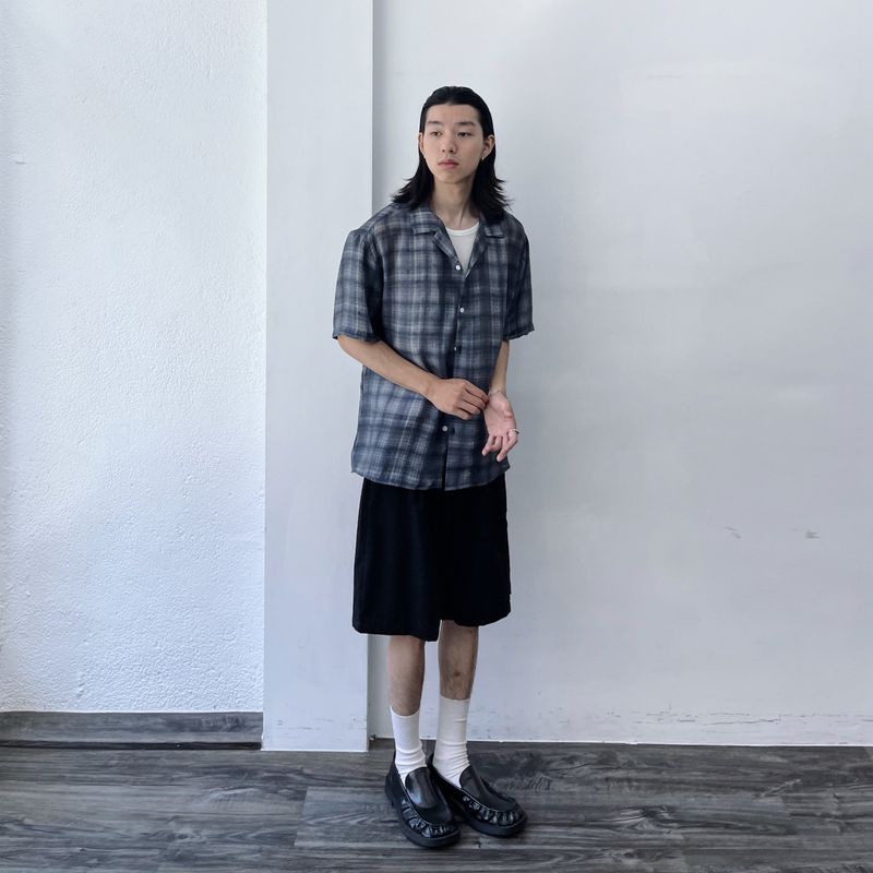 Mist Plaid Open-Collar Shirt