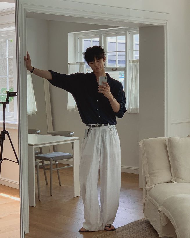 Soda Linen Wide Herringbone Pants