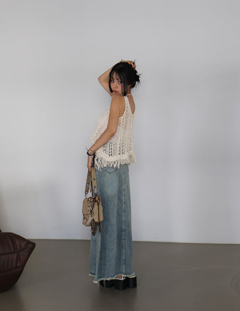 Crochet Fringed Knit Sleeveless