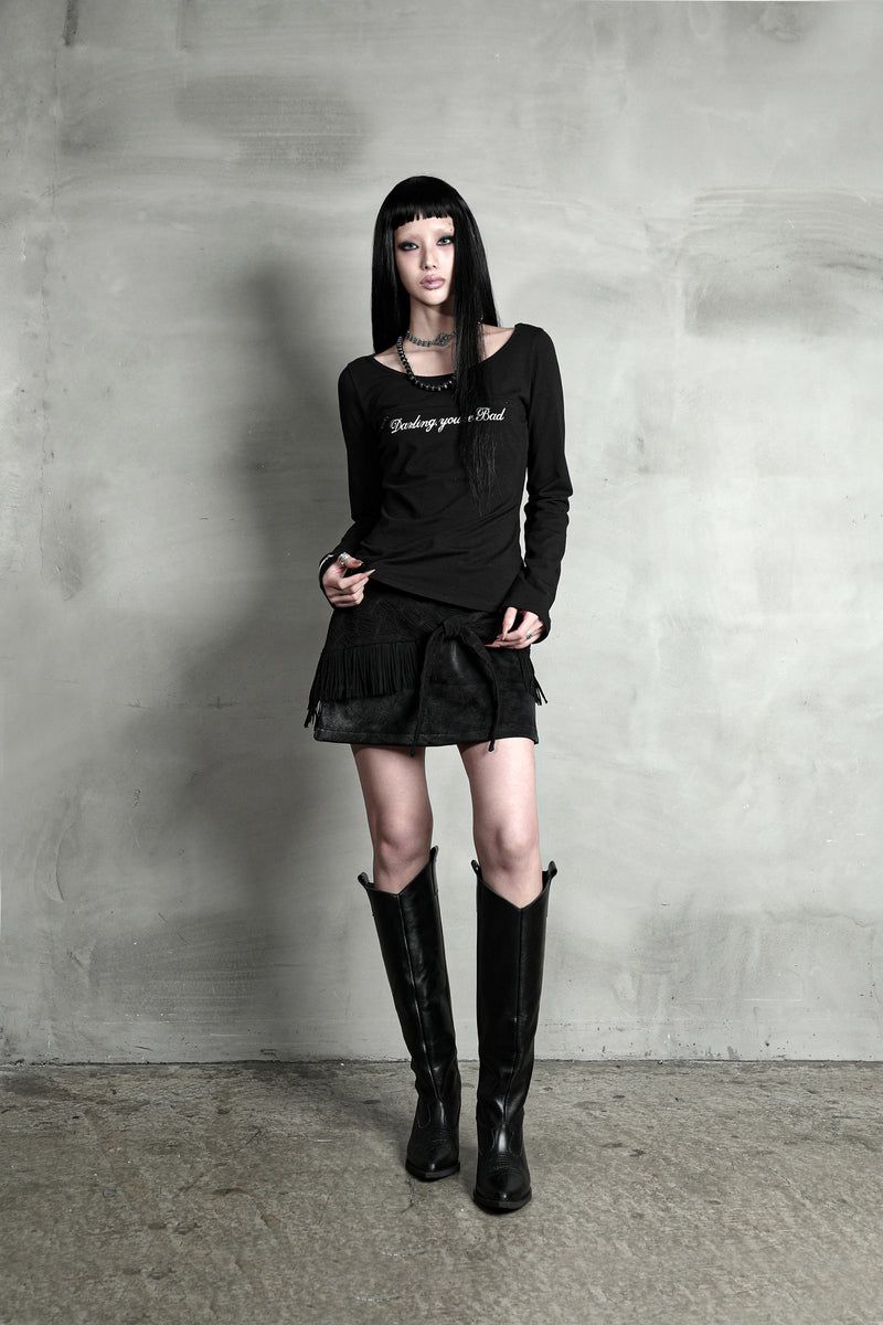 UNZIPPED LOGO T-SHIRT (Cursive ver.) #BLACK