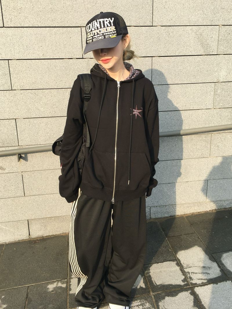 Star Patchwork Fleece Hooded Zip-Up (2c)