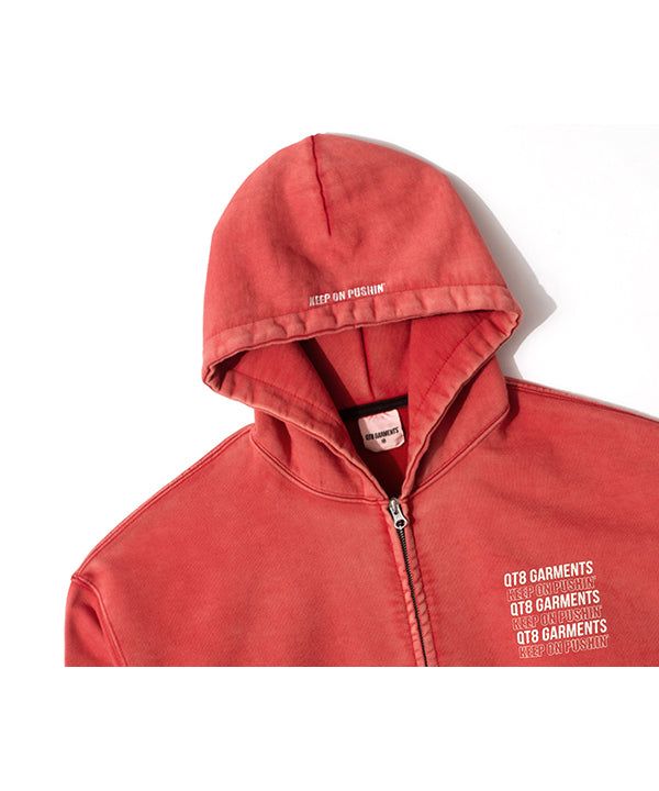 OC Slogan Washed Zip-up hoodie (Red)