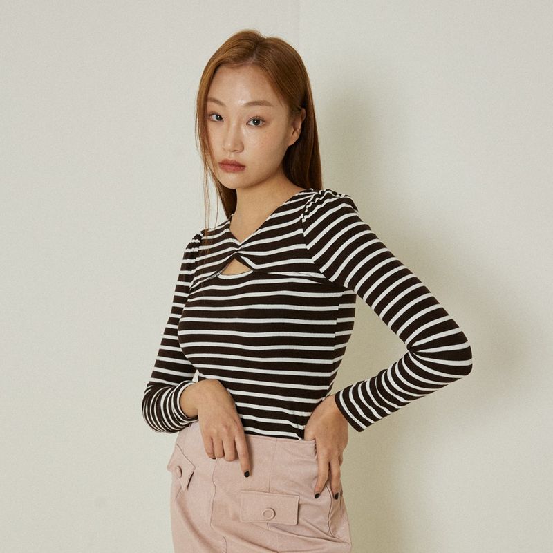 delidi(ディライディ)の「Amber stripes T-shirts (brown)(Tops)」