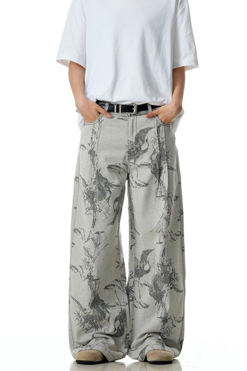 Gray White Jacquard Jeans