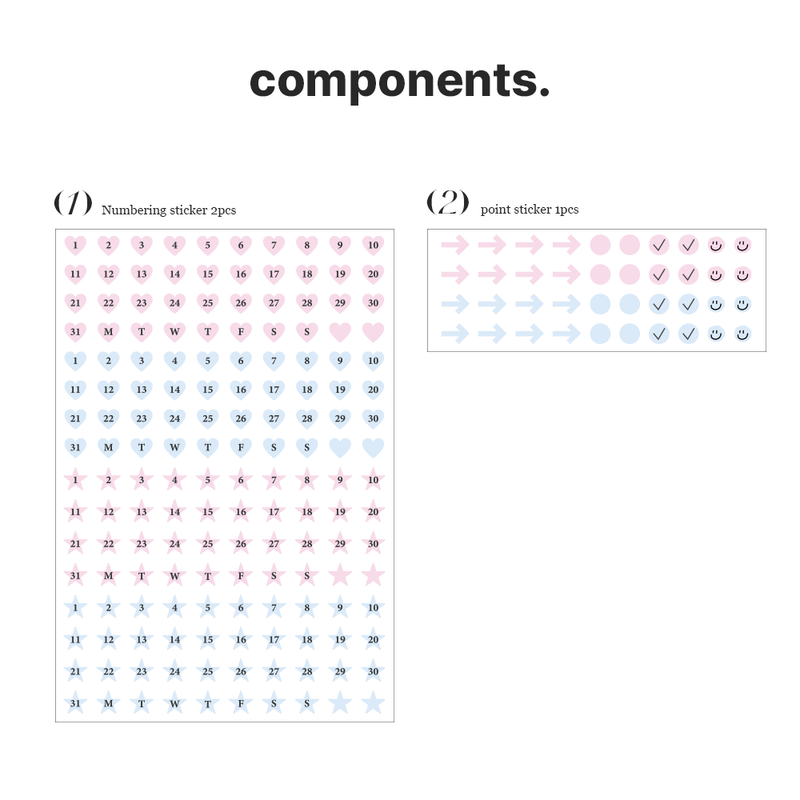 pastel numbering diary point sticker