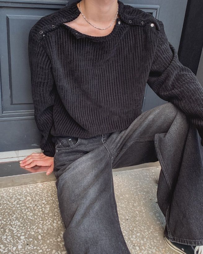Rubber Velour Double Henley Neck Knit