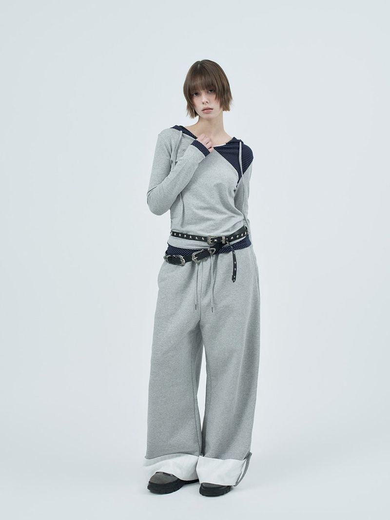 dot wrap layered hoodie / gray