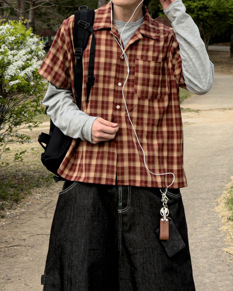 Rendro Square Check Half Shirt