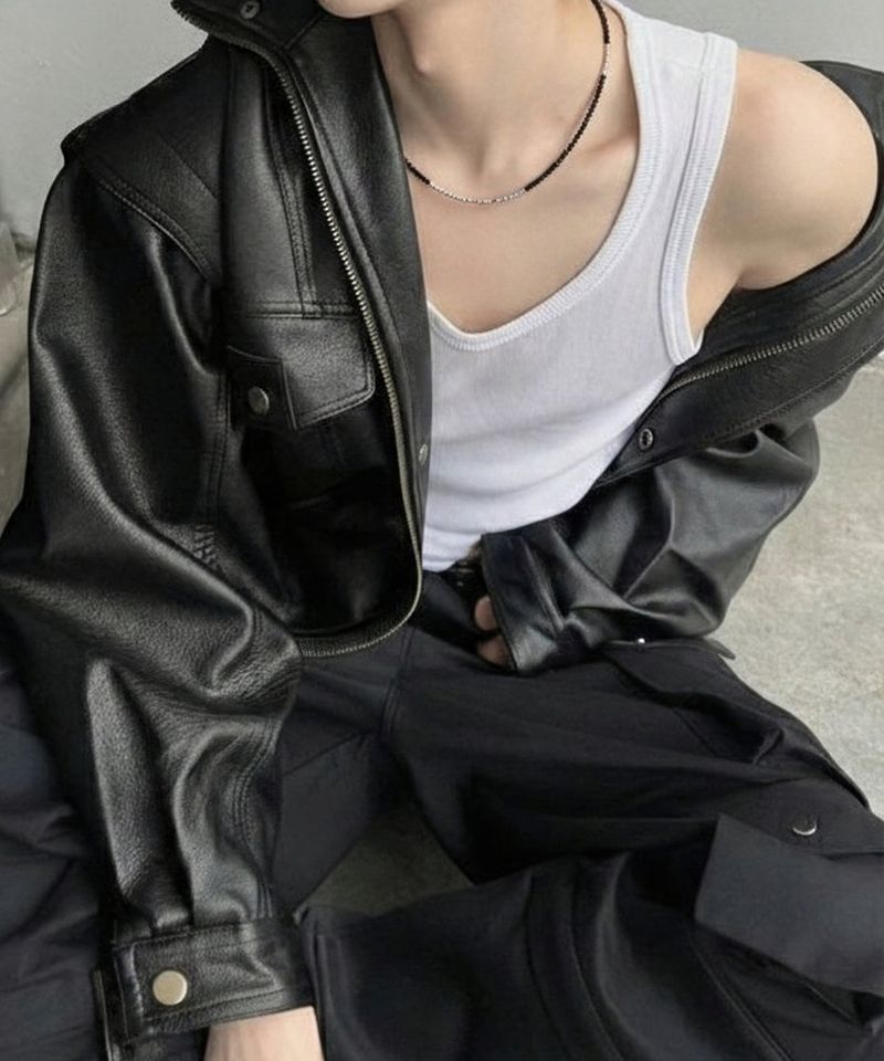 Men’s black beaded necklace_CLEF CHORD CHARM NEC