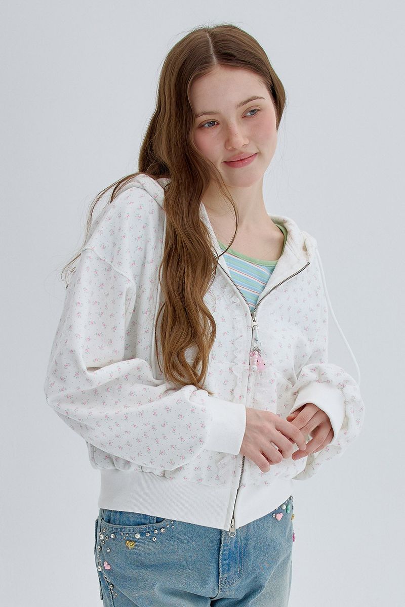 Lace Hood Zip Up [Ivory]