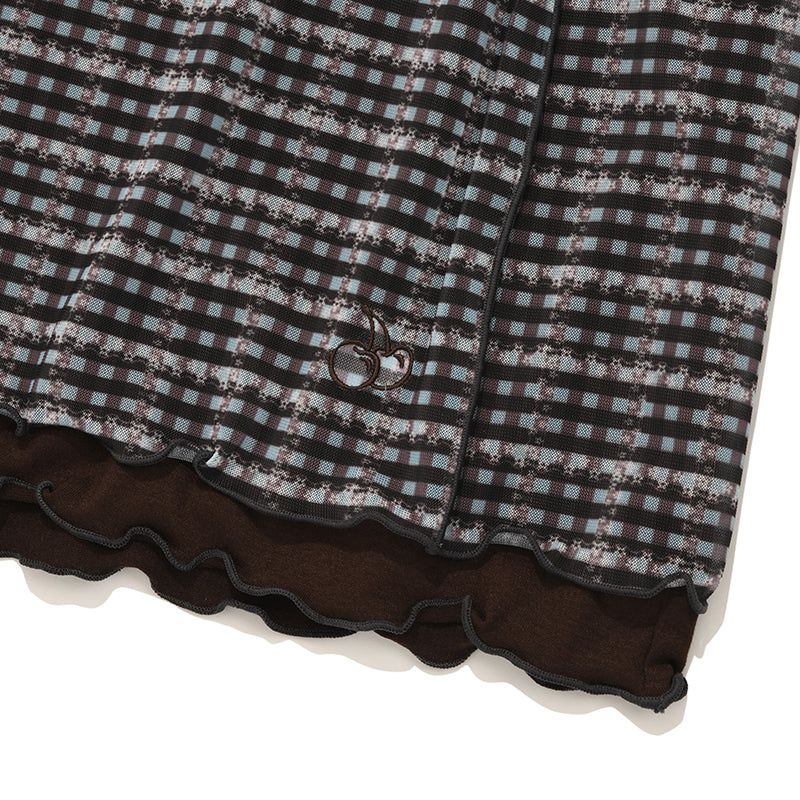 CHERRY PATTERN MESH MINI SKIRT [BROWN]