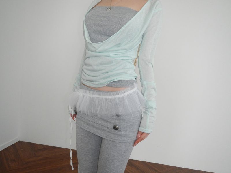 pleats mesh shirrin  top(3 color) 