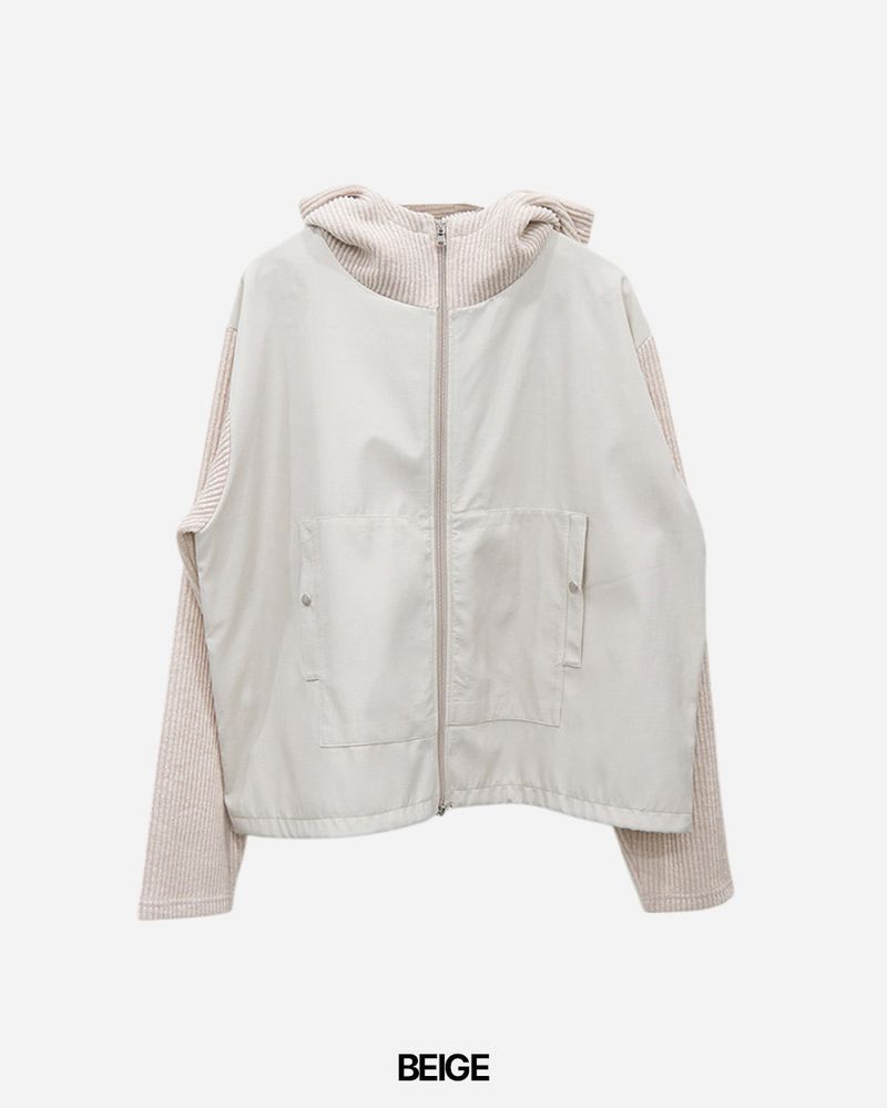 Contrast Highneck Hood Zip-up