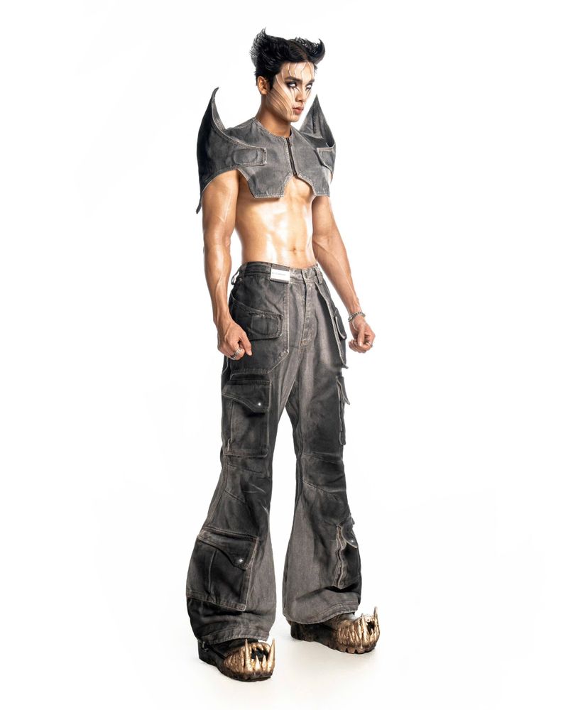 DARK SAGE DENIM FLARE PANTS