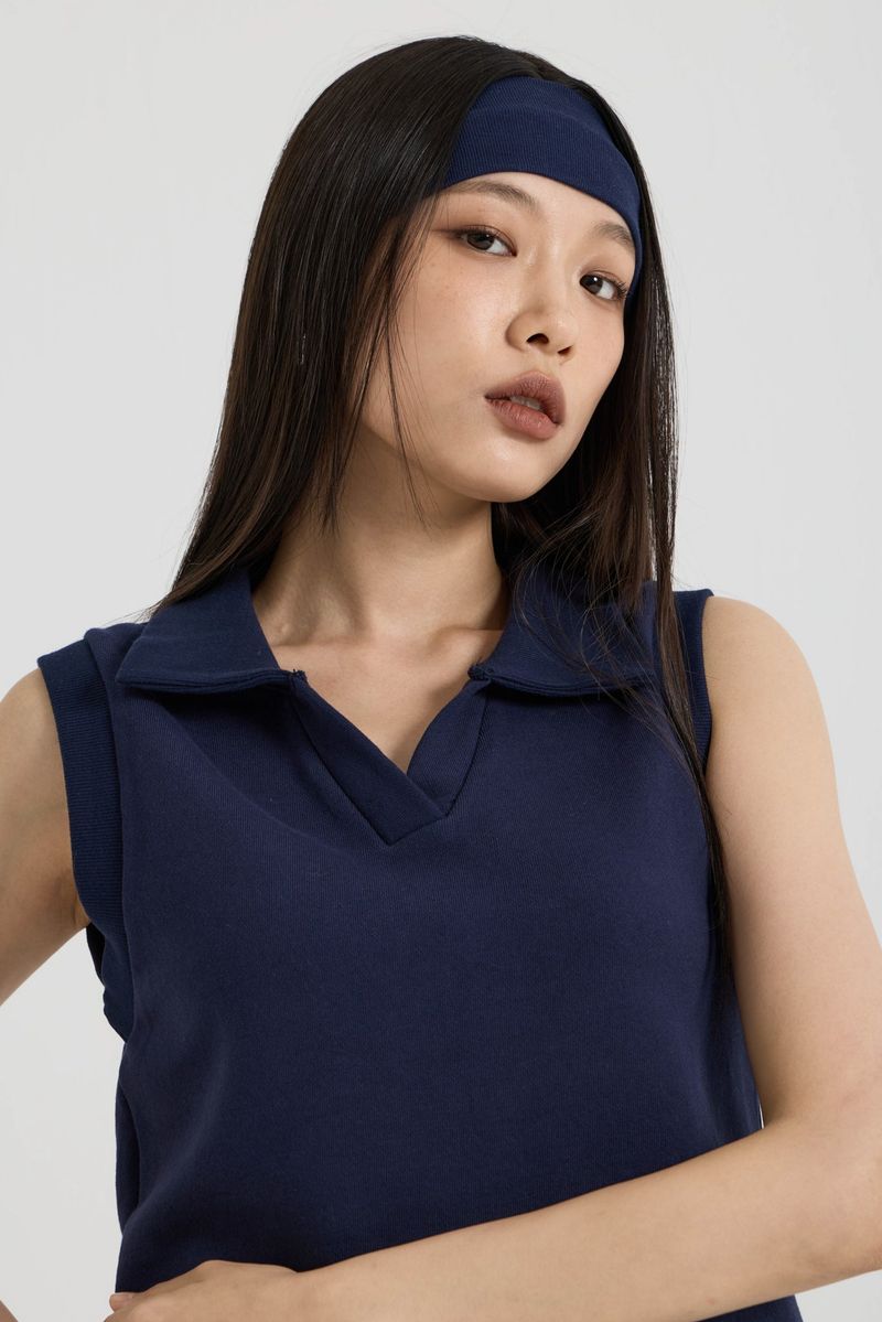 Sleeveless collar vest, Navy