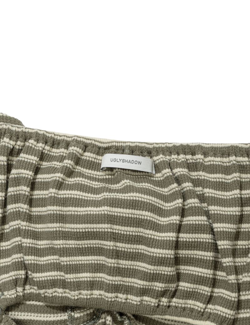 STRIPE SHIRRING FLARE TOP(KHAKI)