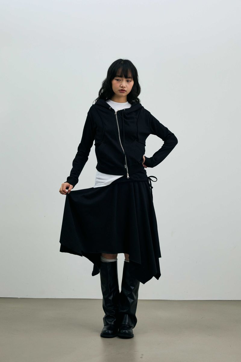  SILENT MIRAGE CROP HOOD ZIP-UP / BLACK