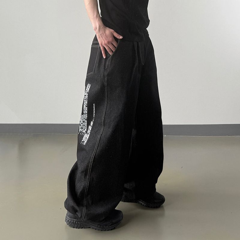 Bin Lettering Raw Wide Denim