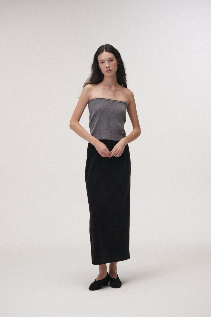Wool stitch midi skirt (Black)