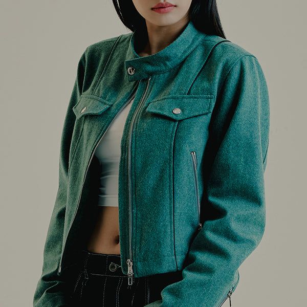 ROMANTIC CROWN(ロマンティッククラウン)の「PIPING WOOL BIKER JACKET(Jackets/Outerwear)」