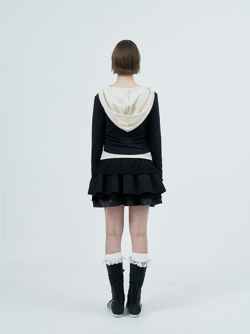 dot wrap layered hoodie / black