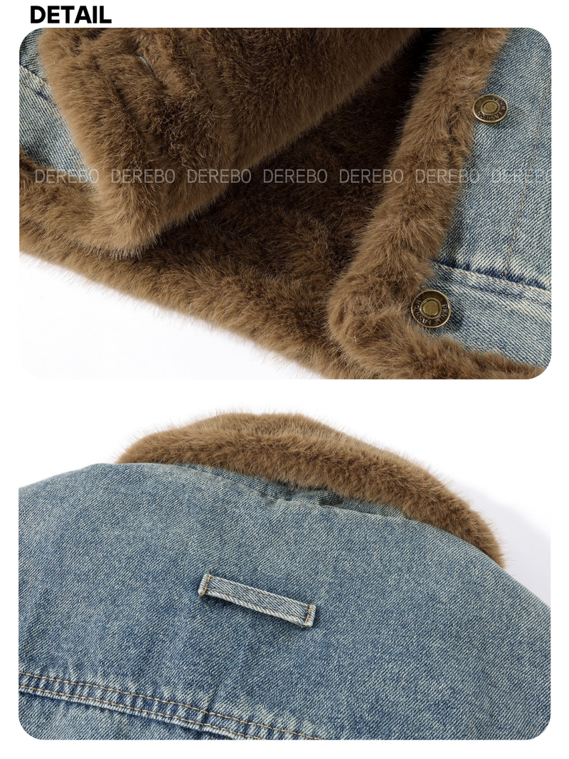 soft mink high neck denim fur jacket