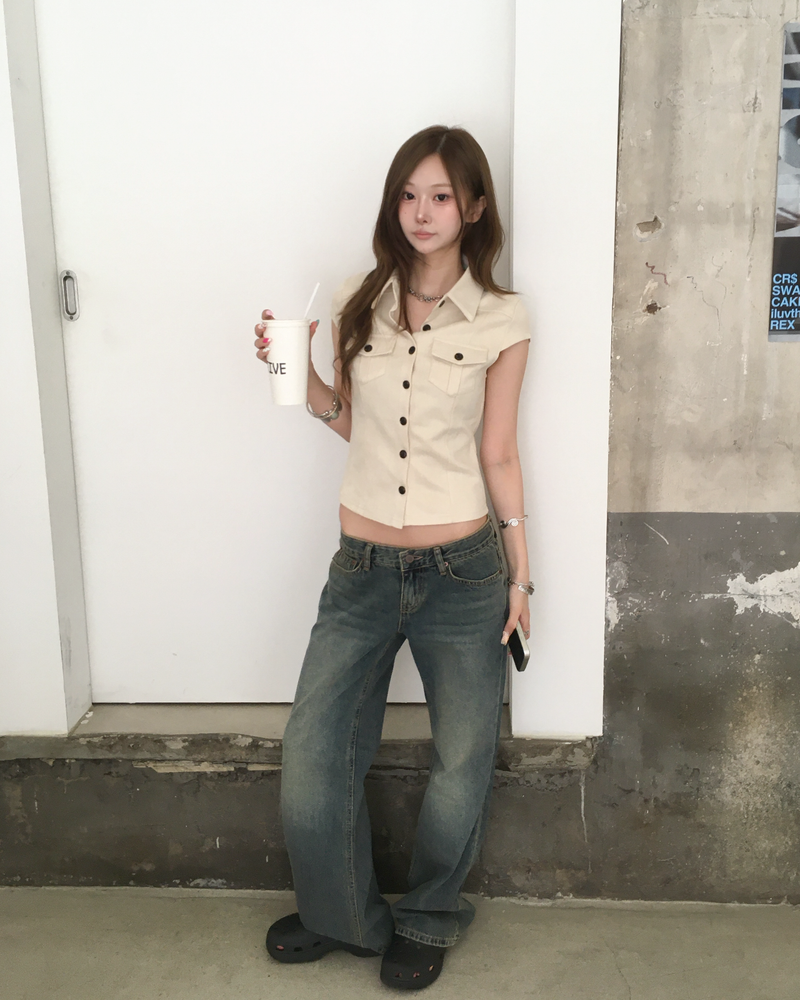 ローライズタンストレートデニムパンツ