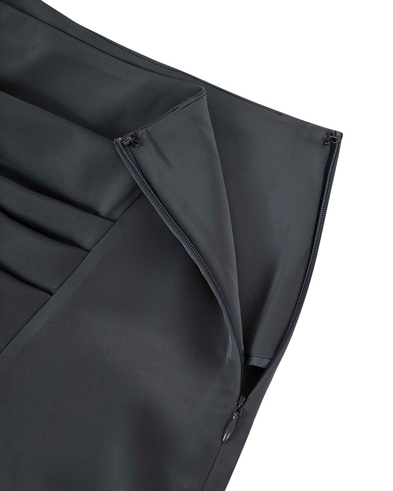 Satin Draped Slit Mini Skirt _ Dark Grey