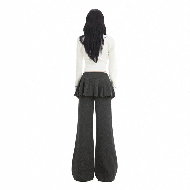Layered Pleated Skirt Flare Pants
