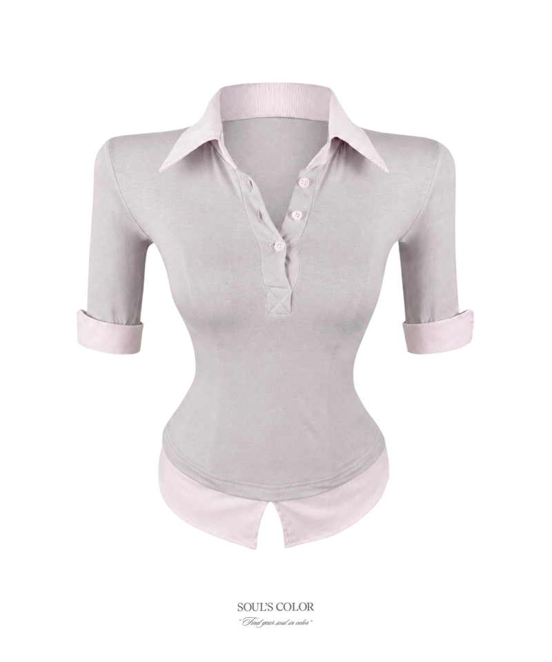 Hailey Layered Polo Top (3color)
