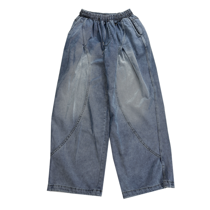 motif pintuck denim pants