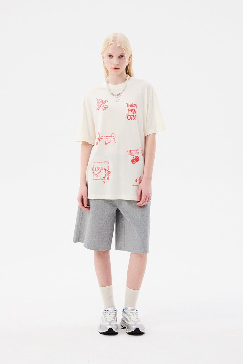 DOODLE CHERRY HALF LENGTH BANDING PANTS [MELANGE GRAY]