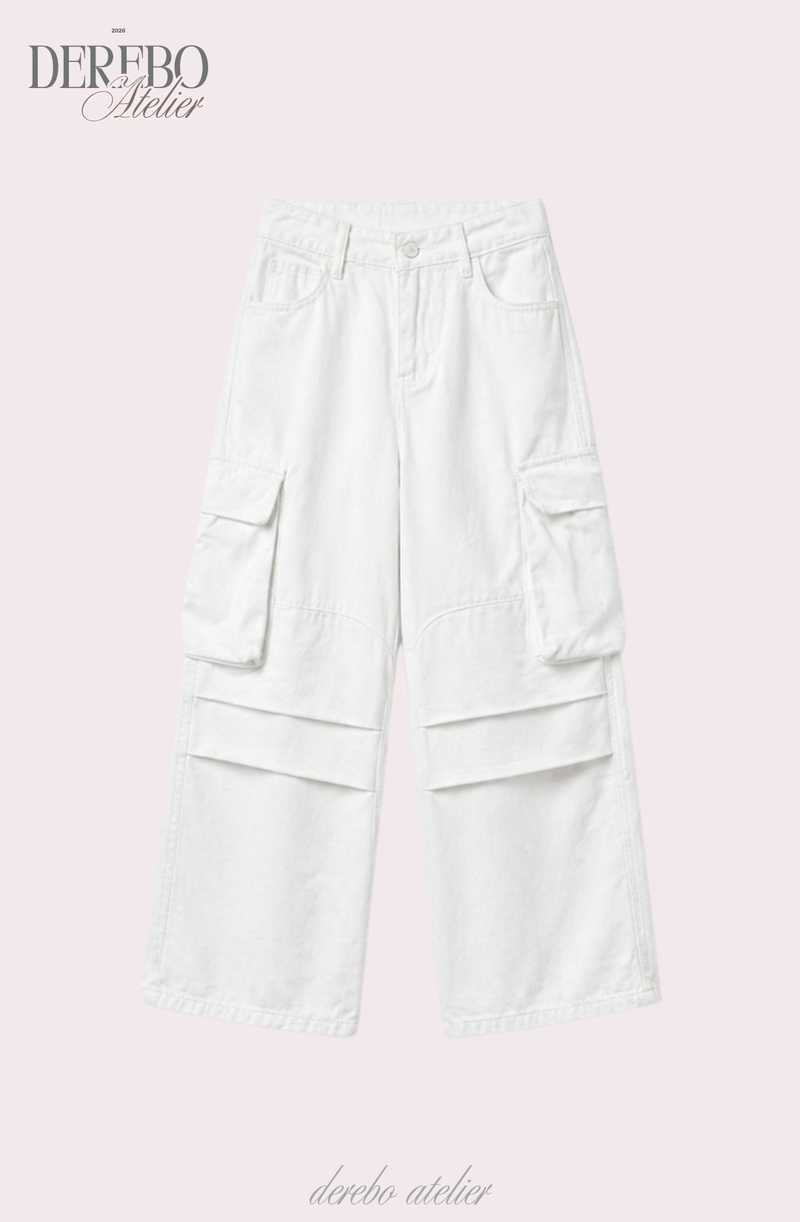 white wide pocket cotton casual pants