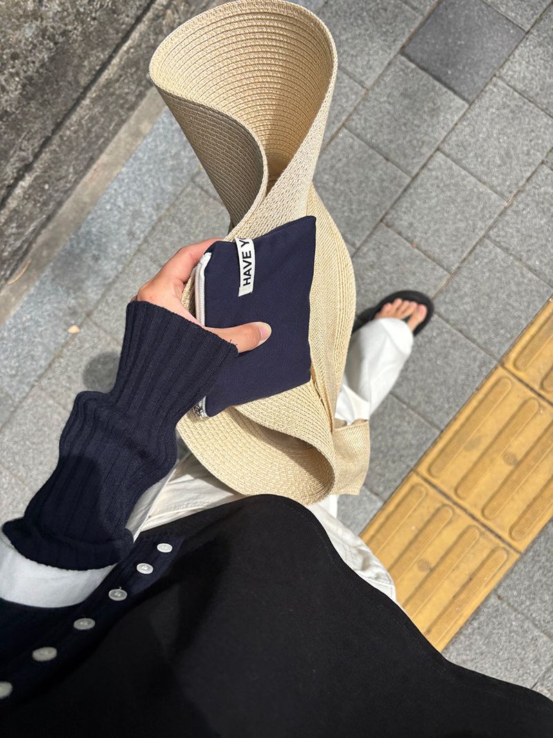 Soft cotton flat pouch - navy , M size