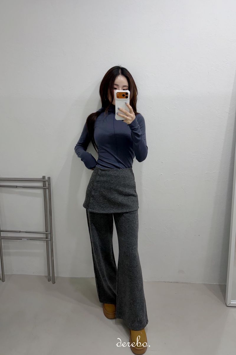 Layered skirt long knit pants