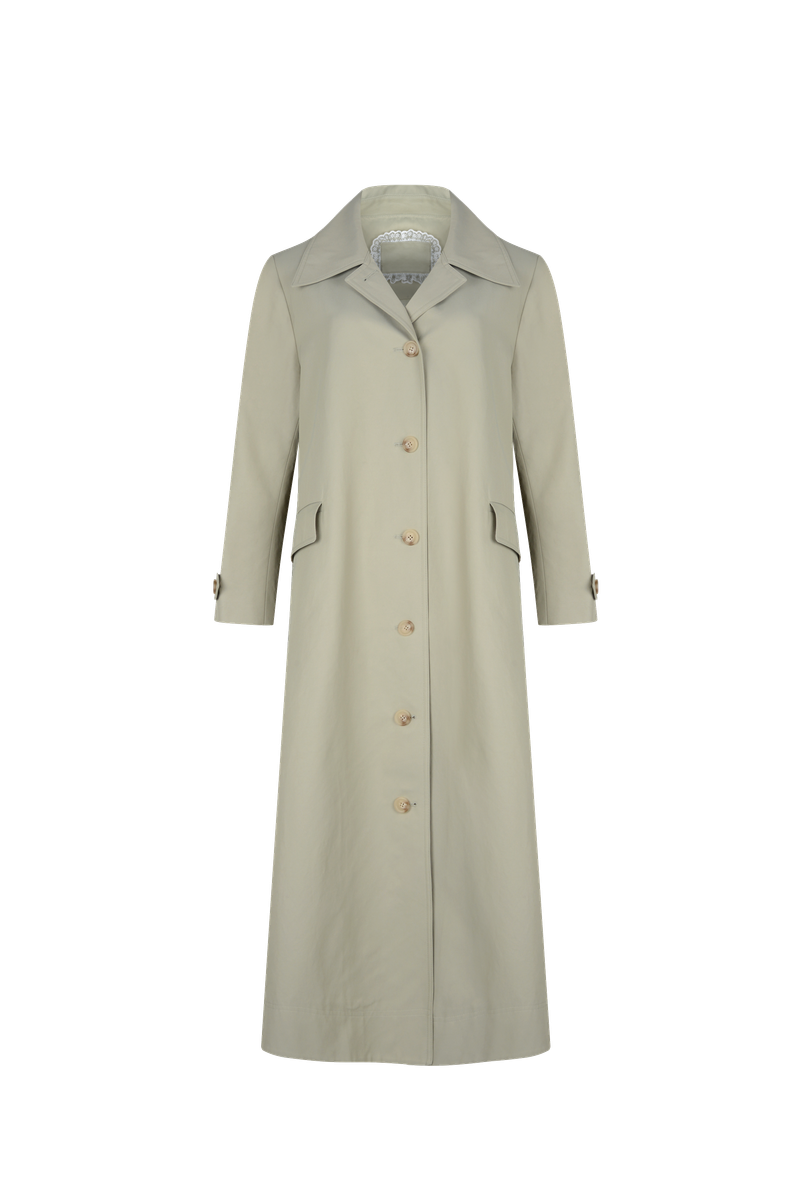 Shirring trench coat khaki