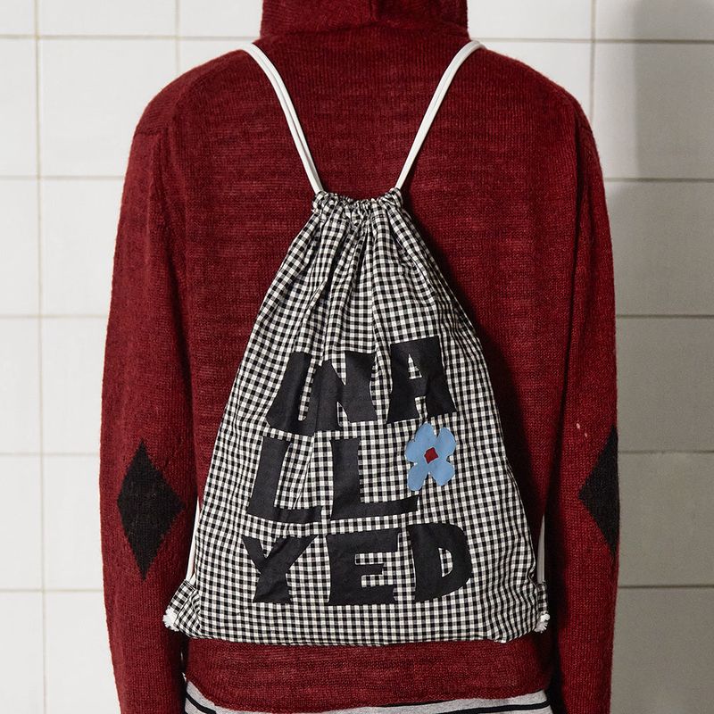 LOGO GINGHAM CHECK GYM SACK / BLACK