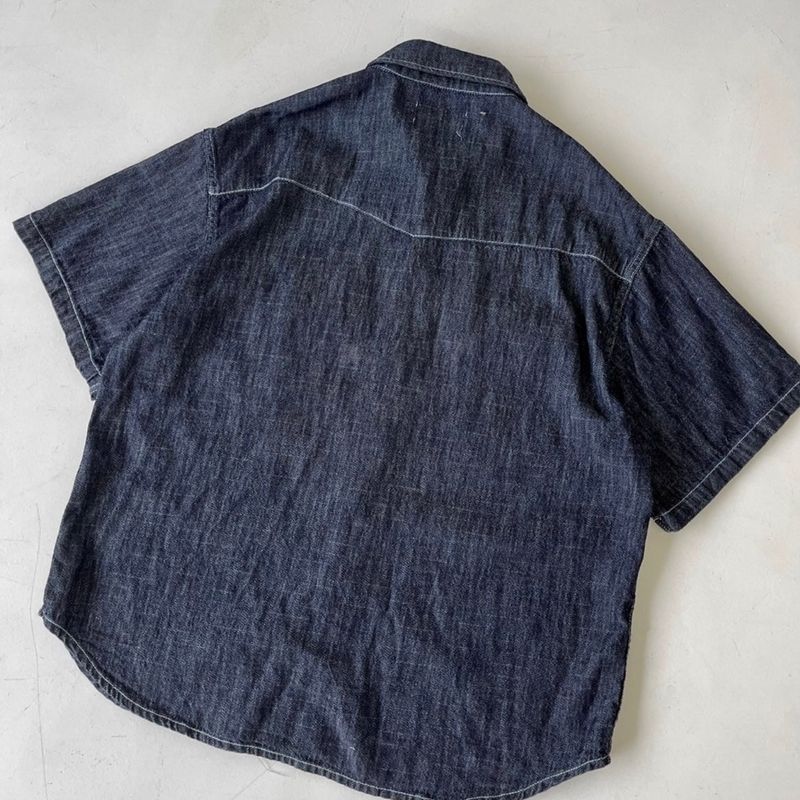 LINEN WESTERN DENIM HALF SHITRS(2COLOR)