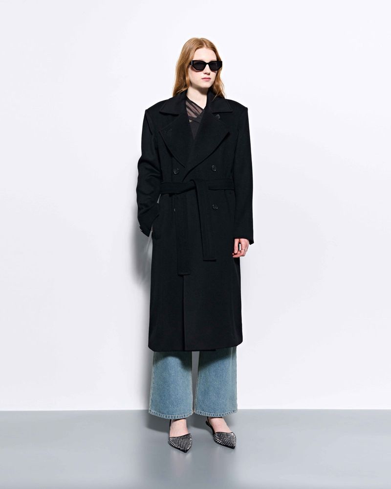 Wide Collar Oversized Double Wool Coat _ Black